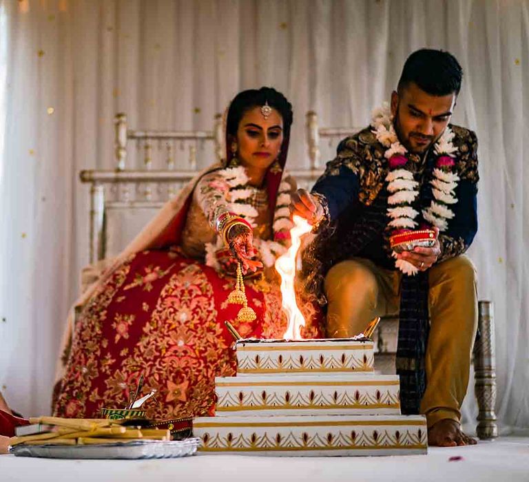 Bride and groom during Hindu ceremony traditions