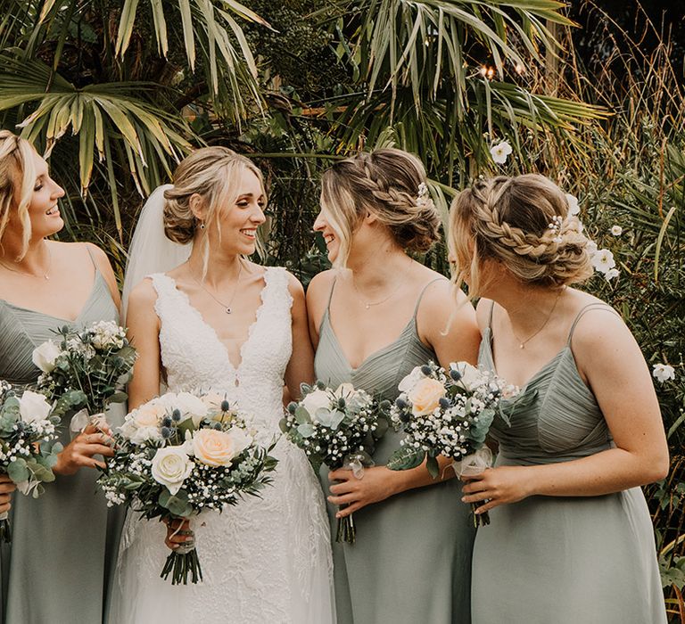 Sage green bridesmaid dresses for Chycara wedding in Cornwall