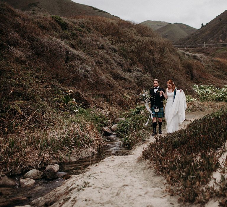 Big Sur couples portraits for Scottish blue and green wedding editorial 