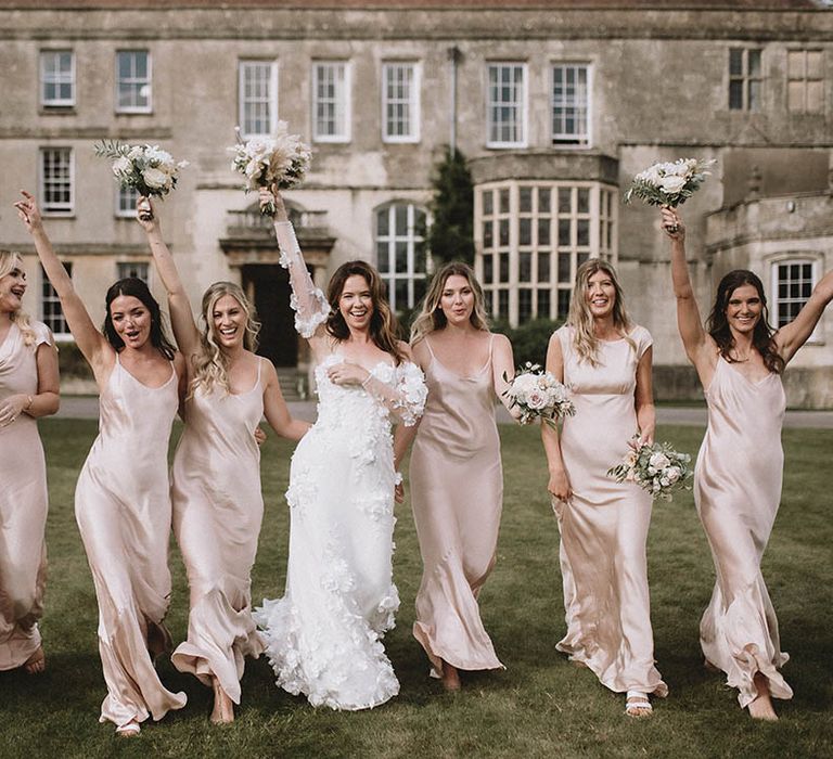 Light pink satin bridesmaid dresses