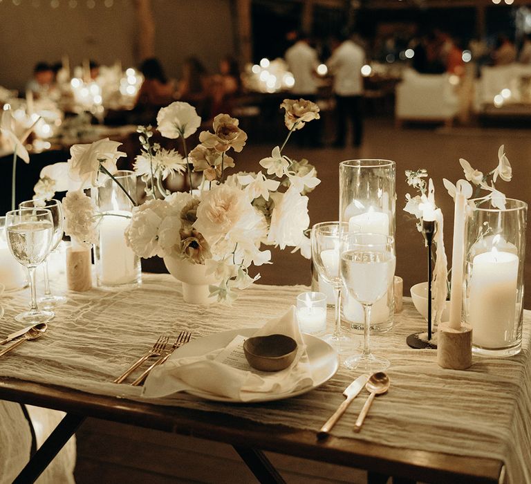 twinkling wedding reception at Blue Venado Beach wedding with candles and fairy light wedding decor 