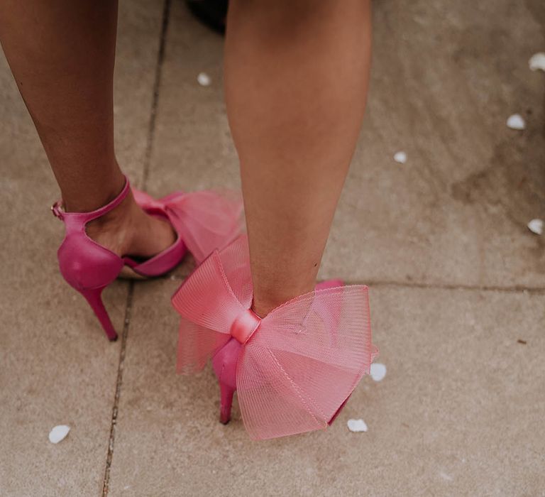 Barbie bow pink shoes for wedding with ankle strap 