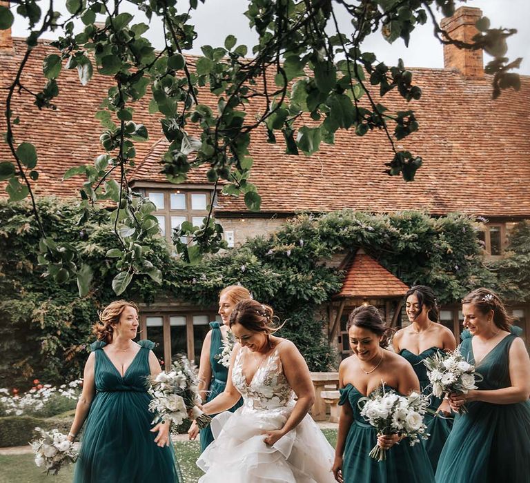 Mismatched tulle green bridesmaid dresses