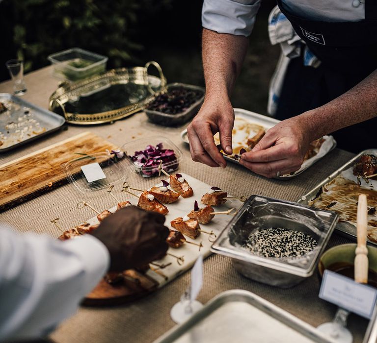 Wedding canapés being made by wedding caterers 