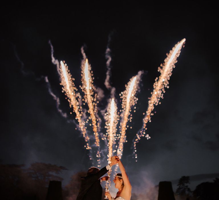 Firework display at Great Gatsby theme wedding at mansion in Suffolk  