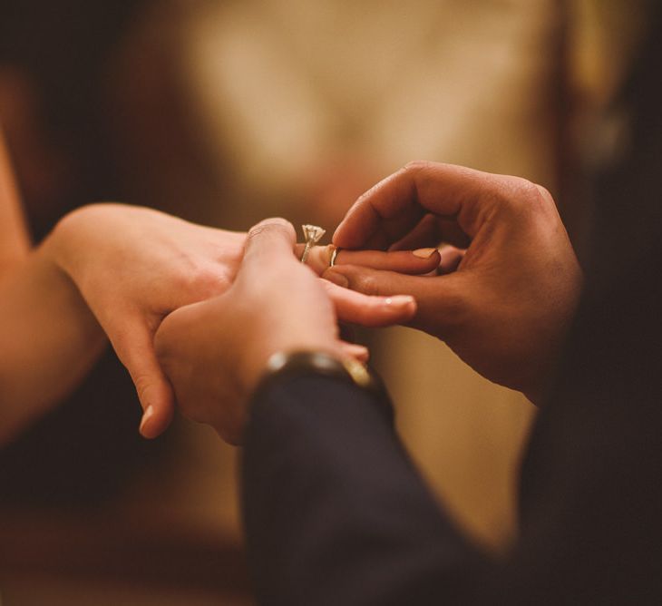 Exchange of rings at London City wedding 