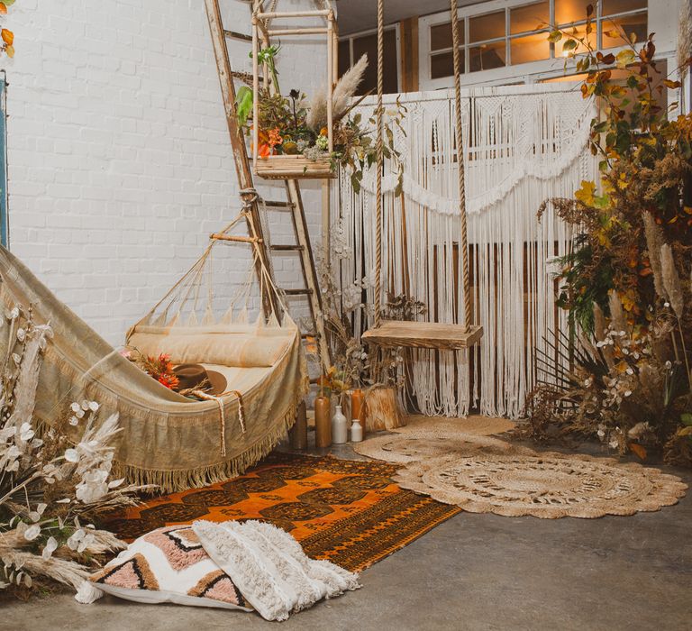 Indoor hammock area for earthy wedding ideas inspiration