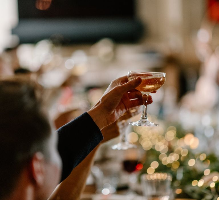 Champagne couples for festive, cosy intimate wedding 