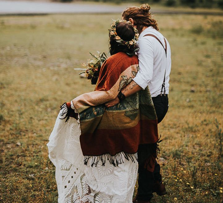 Bride & groom embrace after wedding ceremony