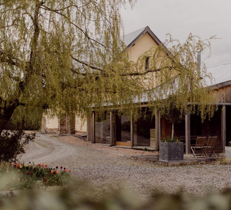 Exterior of barn conversion for wedding at Hayne, Devon