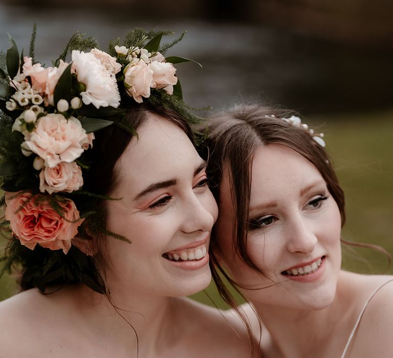 wedding makeup with peach eyeshadow and lipstick and smokey eyes and barely there lipstick 