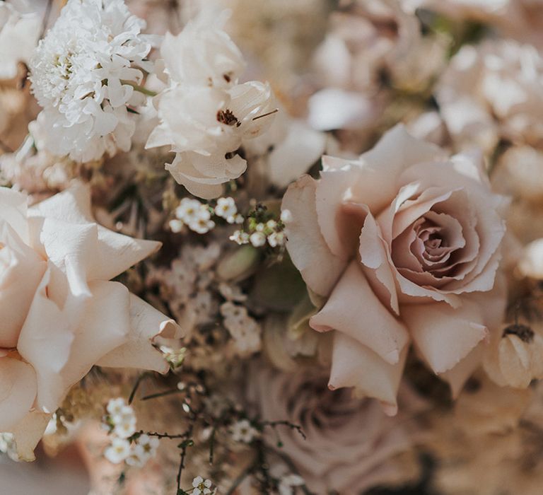 Pink and white wedding flowers for the romantic wedding at Iscoyd Park wedding venue