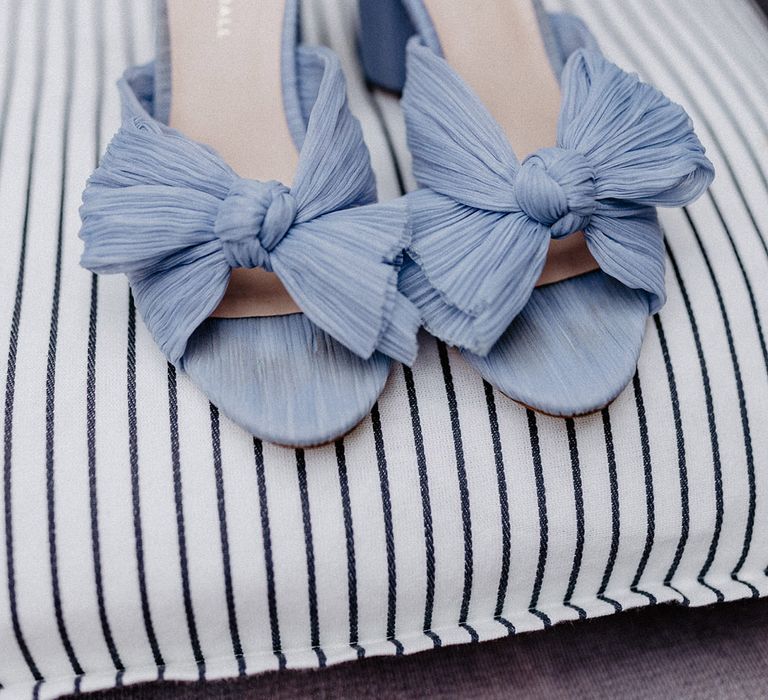 Blue Loeffler Randall wedding shoes with bow and ankle strap 