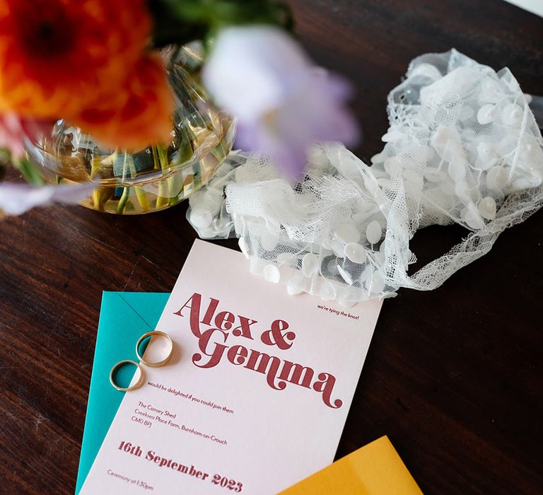 Colourful wedding stationery and invitation 