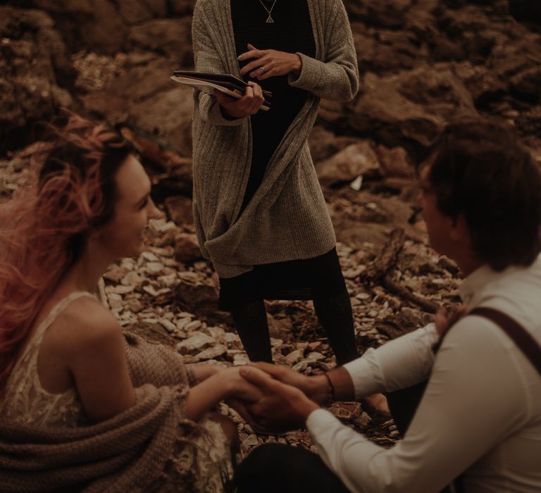 Celebrant at beach elopement