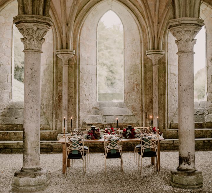 Intimate tablescape in a French abbey 