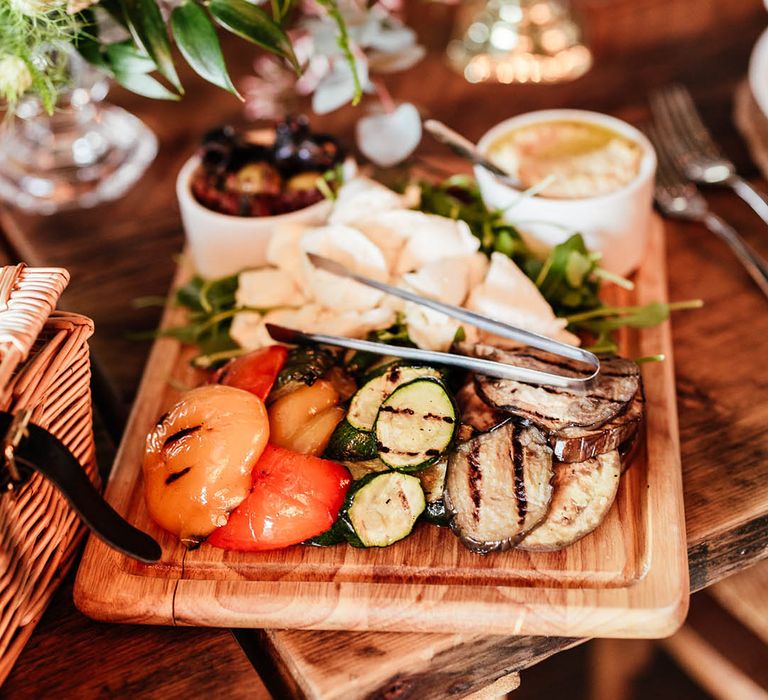 Wedding food on wooden board 