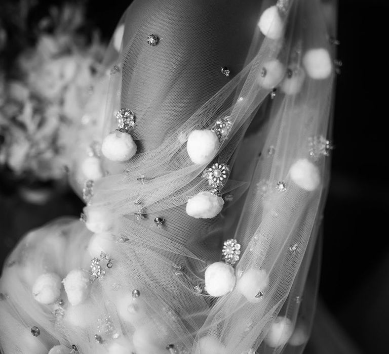 Cotton and jewels on wedding veil 