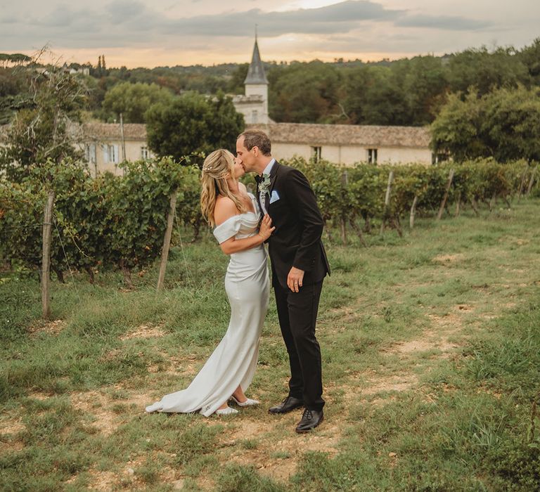 Romantic couple portrait at chateau destination wedding in France 