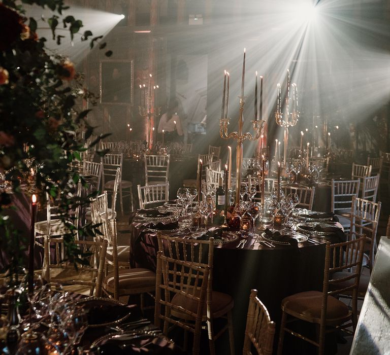 Berkeley Castle wedding venue in the Cotswolds with unique uplights and spotlights for unusual effect 