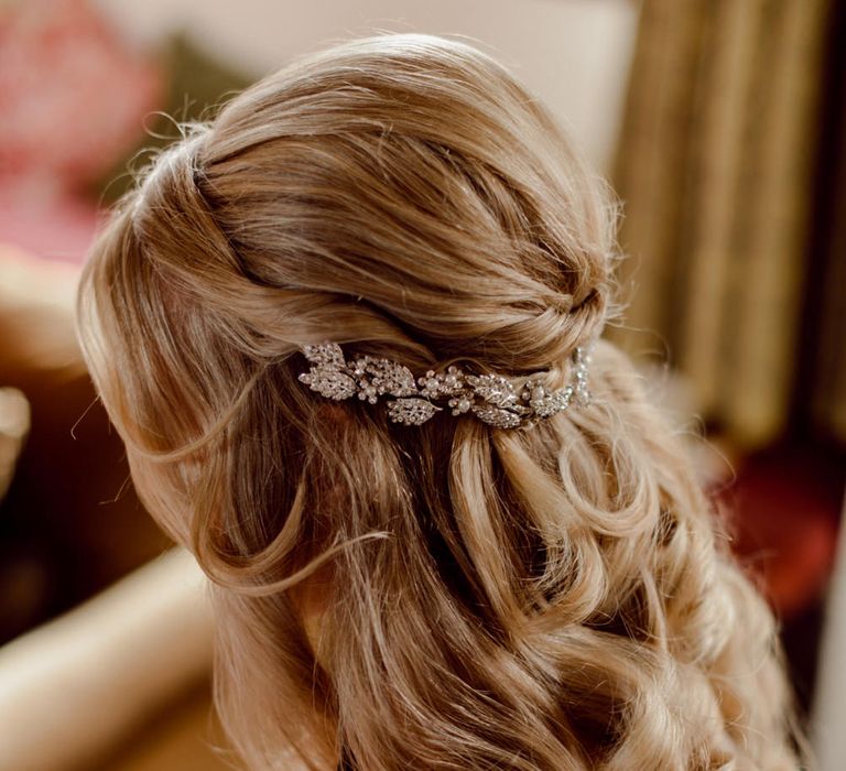 Bridal hair with embellished hairpiece