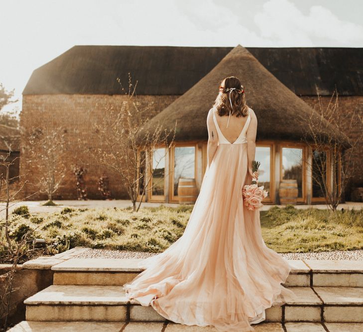 Tulle Wedding Dress in Blush by Chantel Lauren at Devon Brickhouse Vineyard Wedding Venue