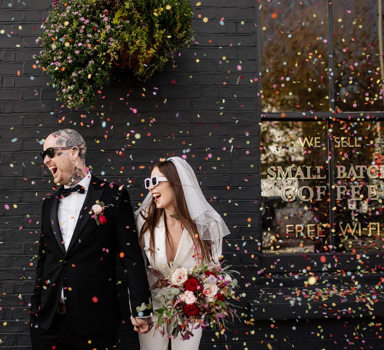 Colourful confetti moment at Brighton micro wedding 