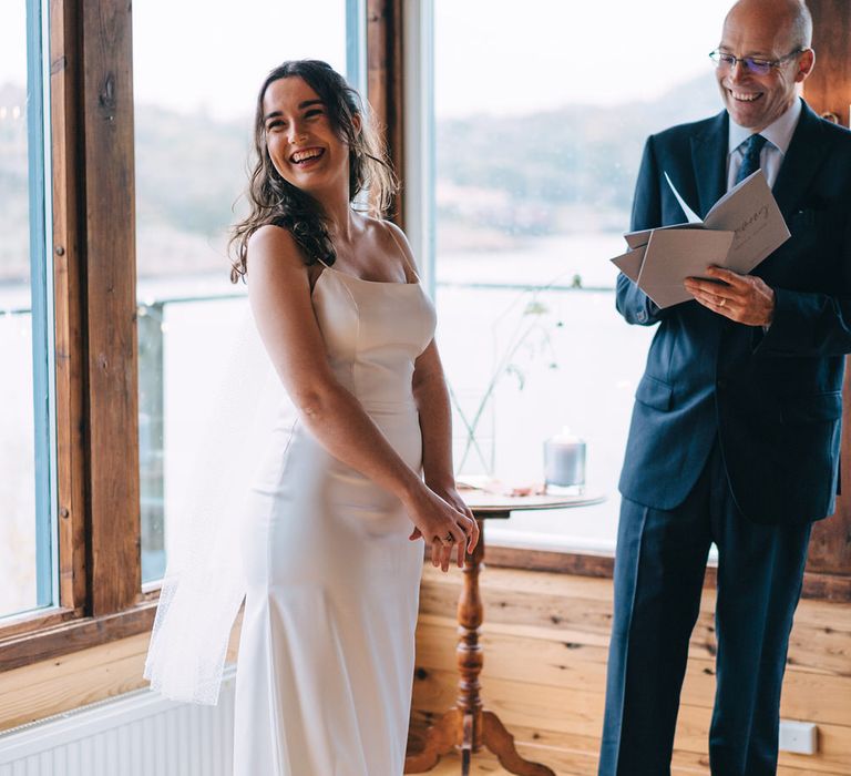 The bride smiling at her intimate destination wedding in Sweden