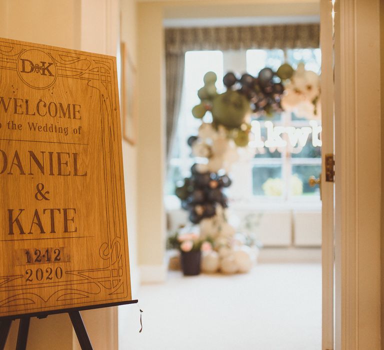 Wooden engraved welcome sign wedding decor 