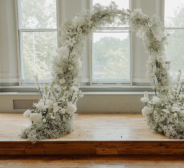 White flower and gypsophila flower arch 