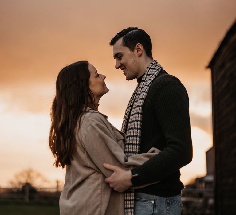 engagement session during golden hour at The Cherry Barn 