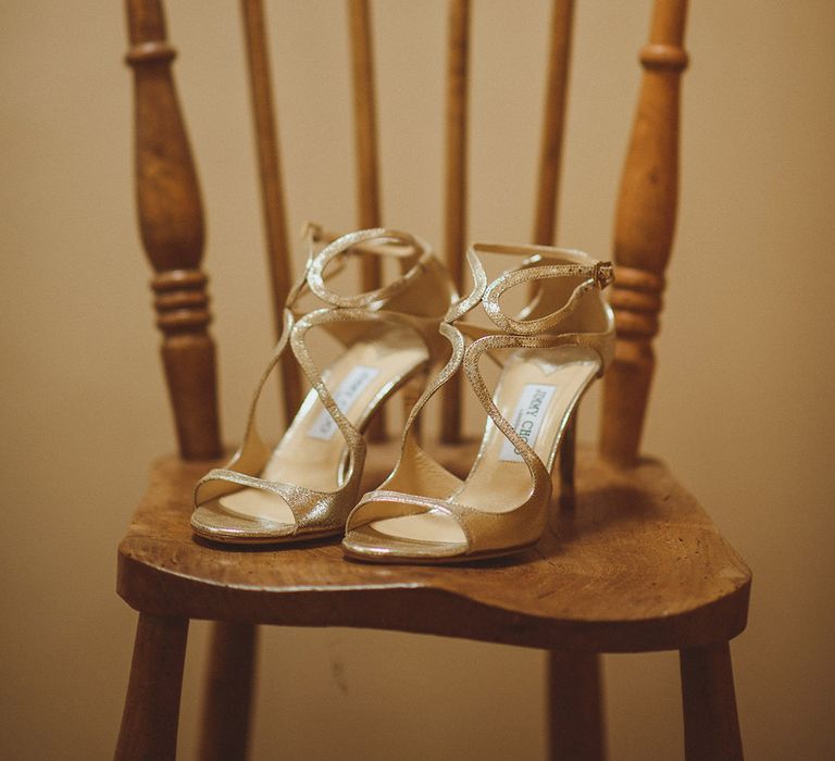 Bride's gold sandal Jimmy Choo wedding shoes with stiletto heel