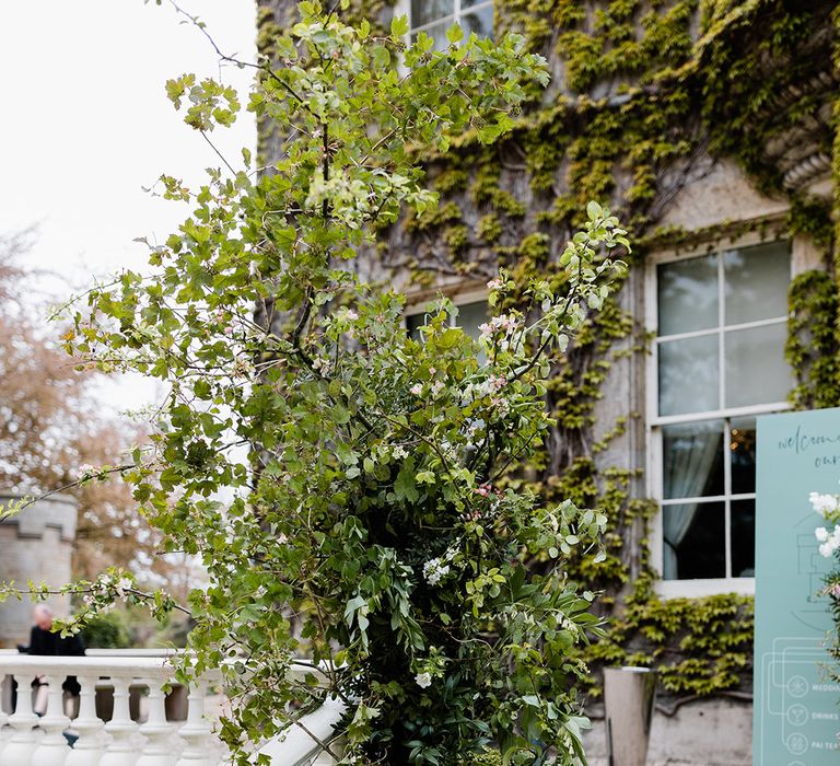 Green foliage installation alongside outdoor stairs 