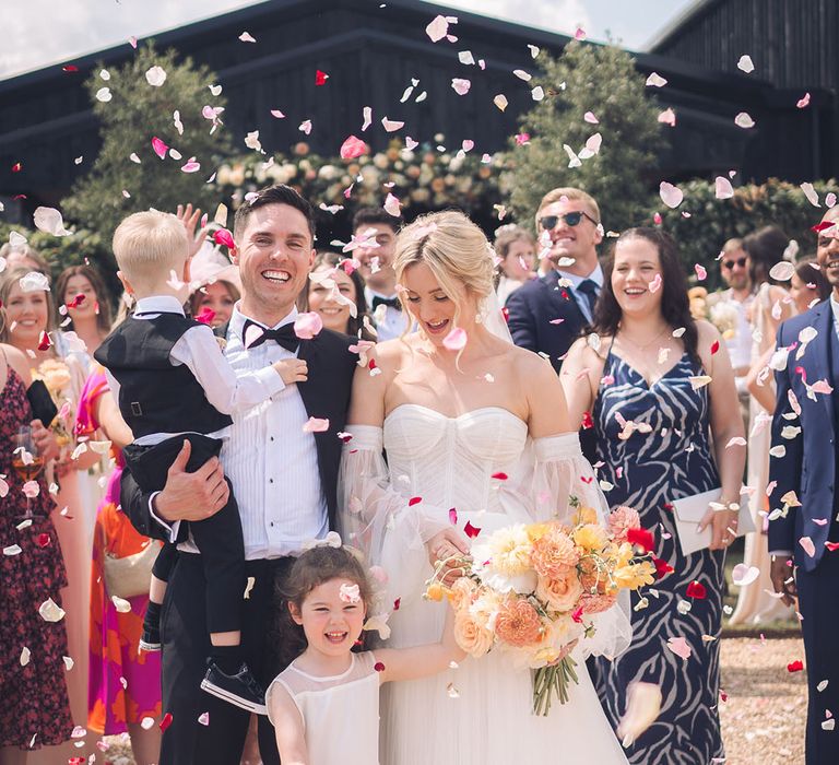 Confetti moment at Primrose Hill Farm Family Wedding