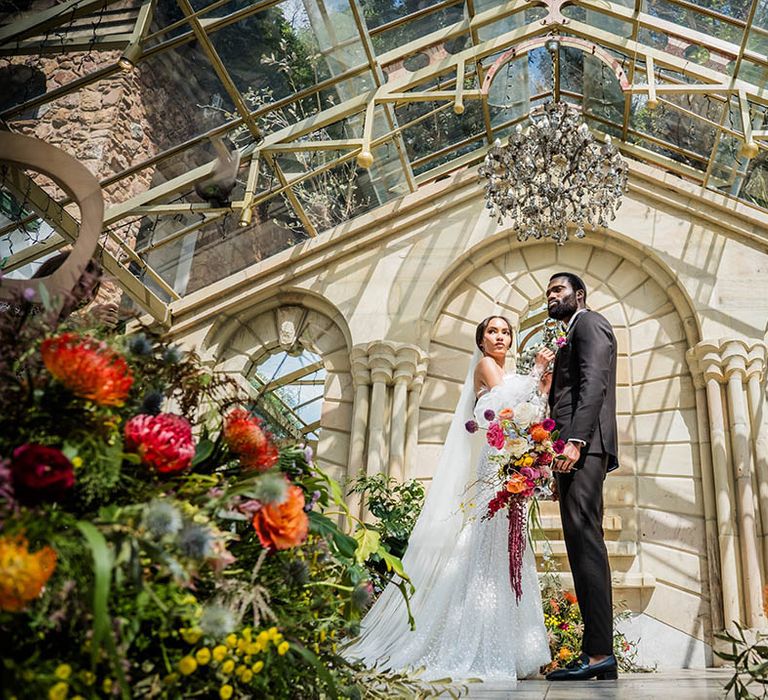 Destination wedding in South Africa with the bride and groom gazing into each other's eyes 