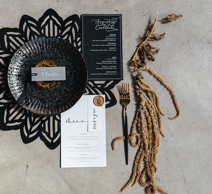 Black, gold and white wedding stationery 