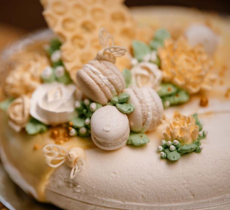 Wedding cake with macaroon decor 