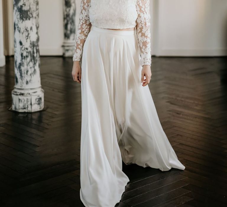 Story Of My Dress bridal separates with lace top with long sleeves and floaty skirt 