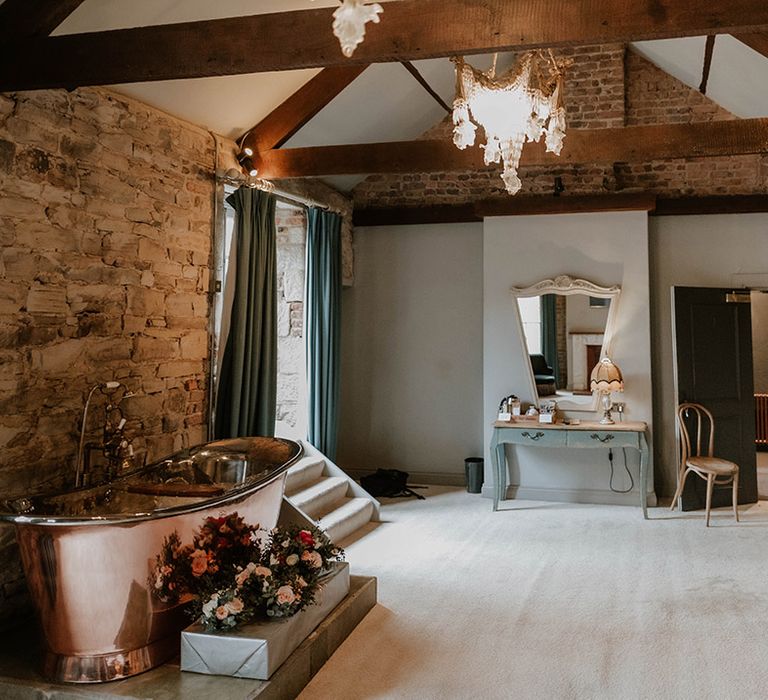 Bridal suite at the Le Petit Chateau complete with copper bathtub 