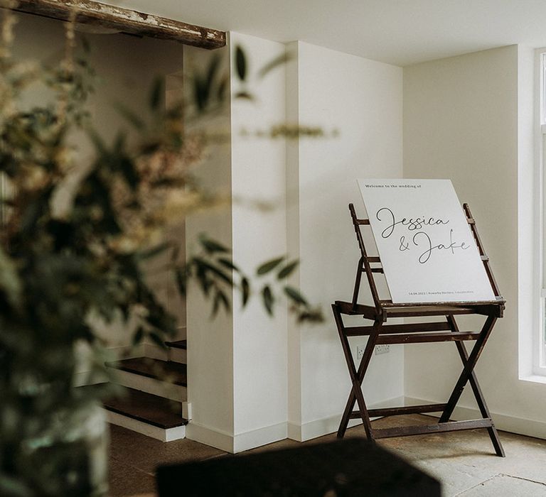 Simple and minimal black and white wedding welcome sign 