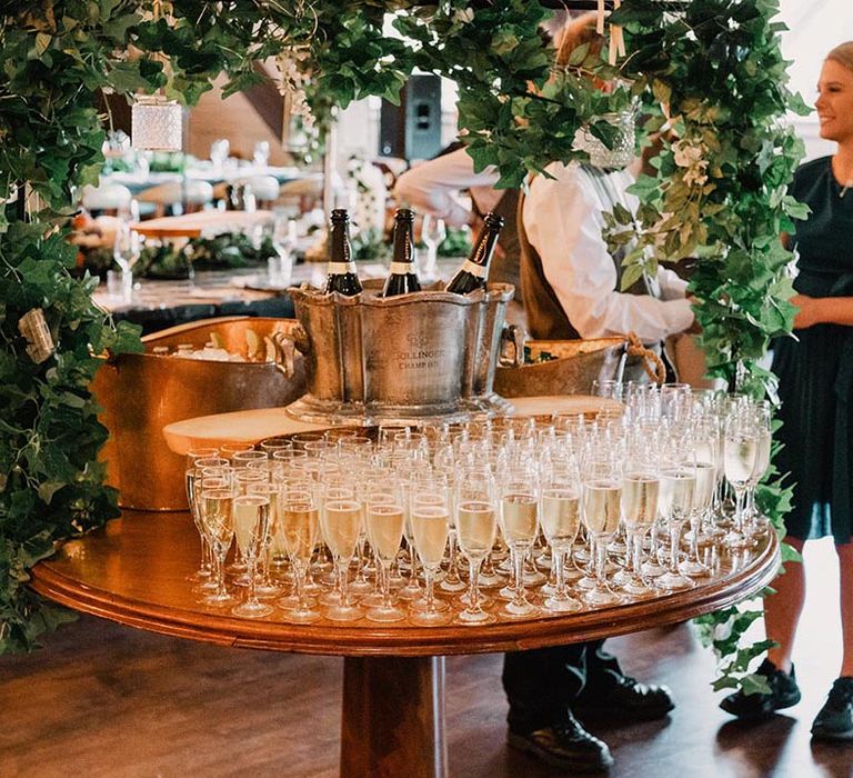 Wedding welcome drinks of champagne for guests to enjoy 