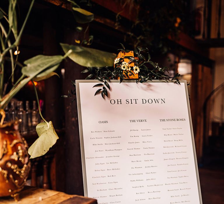 Simple wedding seating chart signage 