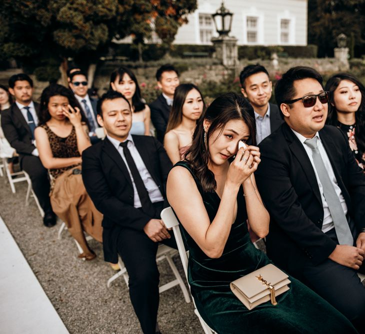 emotional wedding guests at outdoor wedding in Austria