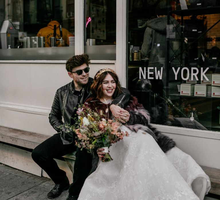 Bride & groom sit back in New York elopement 