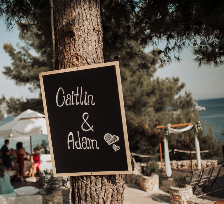 Chalkboard wedding sign for destination wedding in Croatia