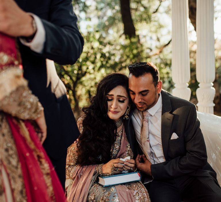 Bride becomes emotional during wedding ceremony