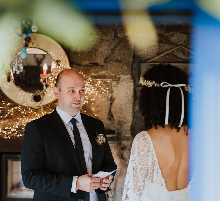 Bride & groom during their wedding ceremony and elopement in Cornwall 