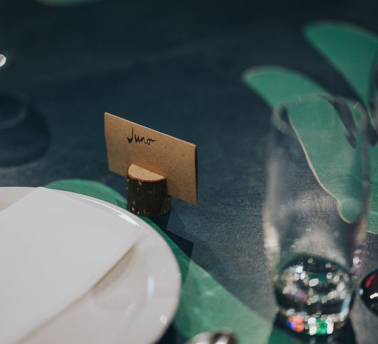 Wooden card holder for place names at table