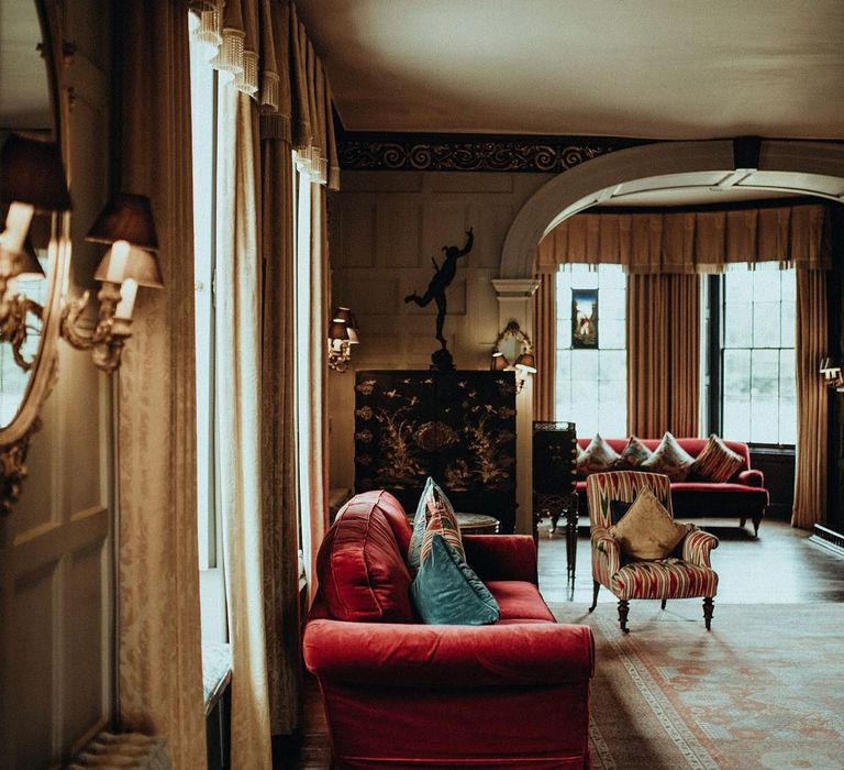 Elmore Court complete with velvet sofa and bright bay window