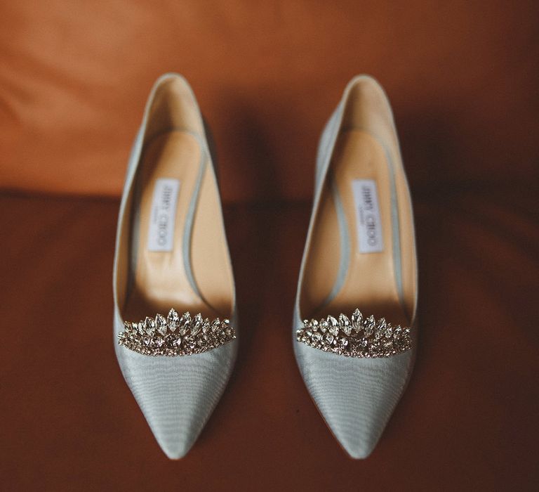 Jimmy Choo grey wedding shoes with embellishments 